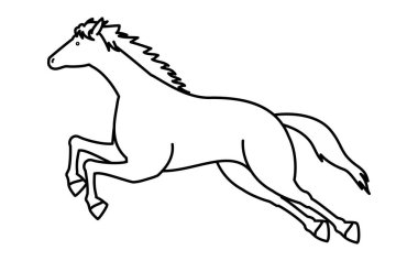 Zıplayan bir atın basit çizimi, siyah-beyaz çizimi, Vektör İllüstrasyonu