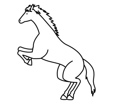 Atlamak için ayakta duran bir atın basit çizgi çizimi, siyah-beyaz çizimi, Vektör İllüstrasyonu