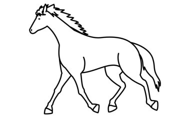 Yürüyen bir atın basit çizimleri, siyah beyaz çizimler, Vektör Resimleri