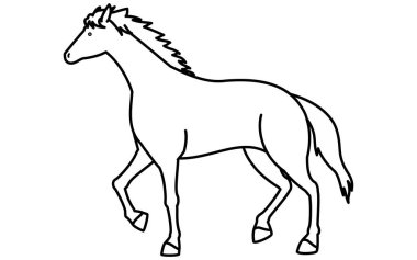 Yürüyen bir atın basit çizimleri, siyah beyaz çizimler, Vektör Resimleri