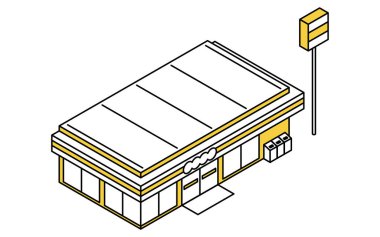 Market, basit çizgi sanatı ile izometrik illüstrasyon, Vektör İllüstrasyonu