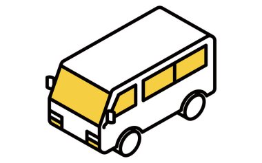 Basit çizgili beyaz ve sarı bir minibüs, ticari araç vektörü, vektör illüstrasyonu