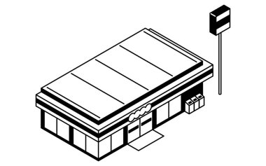 Market, basit siyah beyaz çizgi çizimi izometrik illüstrasyon, Vektör İllüstrasyonu