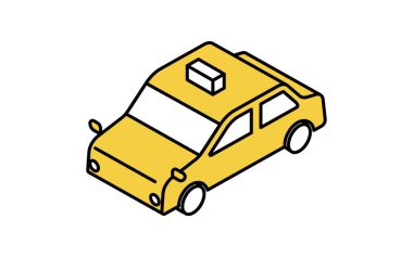 Araç simgesi, basit ve şirin izometrik çizgi çizimi taksi simgesi, Vektör İllüstrasyonu