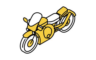 Araç simgesi, basit ve şirin izometrik çizgi çizimi iki tekerlekli aracın (spor bisikleti), Vektör İllüstrasyonu