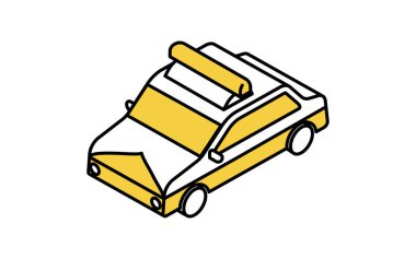 Araç simgesi, basit ve şirin izometrik çizgi çizimi Japon polis arabası, Vektör İllüstrasyonu