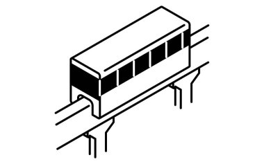 Sür simgesi, basit ve şirin izometrik siyah ve beyaz çizgi çizim simgesi düz bir monoray, Vektör İllüstrasyonu
