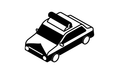 Araç simgesi, basit ve şirin izometrik siyah beyaz çizgi çizimi Japon polis arabası, Vector Illustration