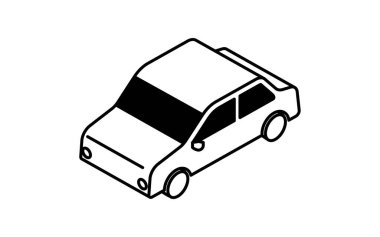 Araç simgesi, basit ve şirin izometrik siyah-beyaz çizgi çizimi Sedan bir arabanın simgesi, Vector Illustration