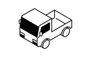 Araç simgesi, basit ve şirin izometrik siyah beyaz çizgi başlıksız bir ışık kamyonunun simgesini çiziyor, Vektör Resimleri