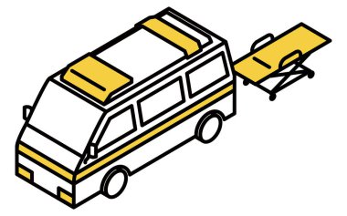 Otobüs durağı, otobüs durağı, şehir manzarasında park edilmiş otobüs ve taksi, Vector Illustration