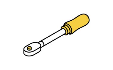 Araba bakımı, tamir araçları ve mekanik aletler için tork anahtarının basit ve şirin izometrik çizgi simgesi, Vektör İllüstrasyonu