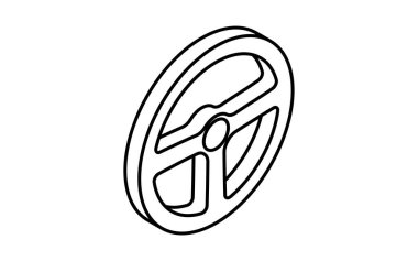 Araba kontrolü ve bakım için direksiyon direksiyonunun basit ve şirin izometrik çizgisi simgesi, siyah beyaz, vektör illüstrasyonu