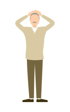 Başı dertte olan yaşlı bir adam, kafası karışık ya da sorunlu yaşlı bir erkek, Vektör İllüzyonu.