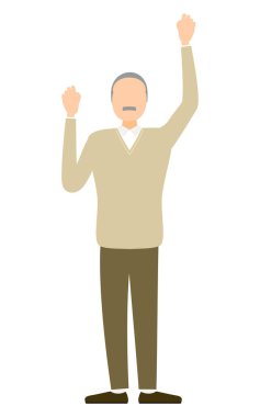 Kollarını ileri uzatarak tezahürat yapan son sınıf öğrencisi, destekleyici yaşlı erkek vektör illüstrasyonu, Vector Illustration