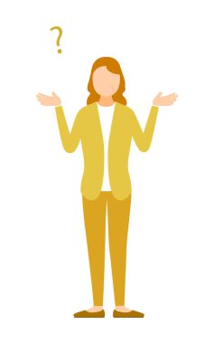 Karmaşık duruşu olan yaşlı kadın, kuşkularını dile getirmek için ellerini açıyor, Vektör İllüzyonu