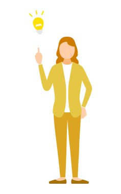 Fikir pozu, işaret ve ampul ikonu Vektör İllüzyonu ile kıdemli kadın