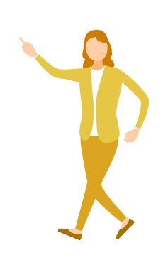 İleriyi göstererek yürüyen yaşlı kadın, hareket halindeki yaşlı bir kadının çizimi, Vektör İllüzyonu