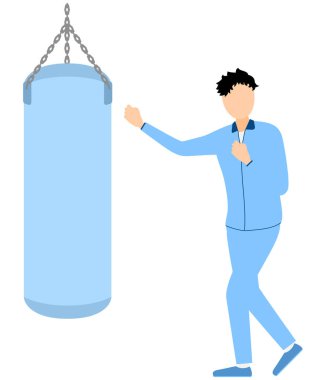 Bir erkek boksörün kum torbasına vurduğu görüntüsü, Vector Illustration