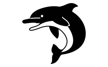 Zıplayan bir yunusun Isometric çizgisi sanat tasviri, basit bir okyanus hayvanı ikonu, siyah beyaz, Vektör İllüzyonu