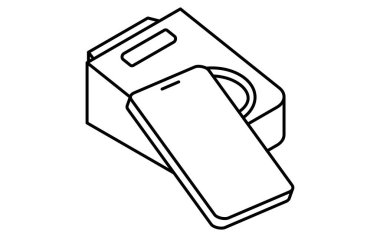 Akıllı telefon dinlemesi nakitsiz ödeme hattı basit çizim simgesi, mobil NFC aktarımının izometrik illüstrasyonu, siyah ve beyaz, Vektör İllüstrasyonu