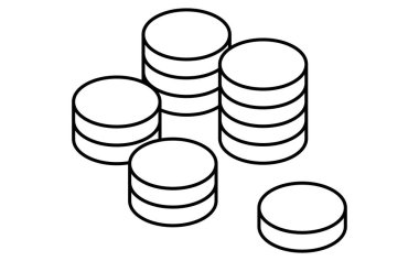 Yığılmış bozuk paralar basit çizgi çizim simgesi, tasarrufların izometrik çizimi, varlıklar ve finans, siyah ve beyaz, Vektör İllüstrasyonu