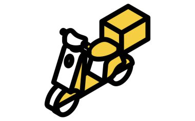 Posta dağıtım motosikletinin basit ve minimal tarzdaki Isometric çizgisi çizimi, Vector Illustration