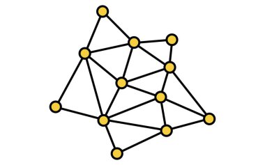 Birbirine bağlı noktalar ve çizgiler olan dağıtılmış ağ ve düğüm yapısı izometrik çizgi simgesi, Vektör İllüstrasyonu
