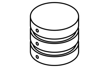 Veri sunucusu izometrik çizgi simgesi istiflenmiş silindirik şekilli veritabanı veya depolama, siyah beyaz, Vektör Resimleri