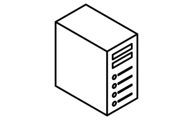 Web siteleri ve çevrimiçi hizmetler için dikdörtgen sunucu sunucu ikonu, siyah ve beyaz, Vektör İllüstrasyonu