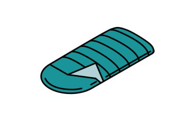 Uyku tulumunun Isome çizgisi çizimi, basit bir yaz kamp malzemesi ikonu, Vektör İllüzyonu