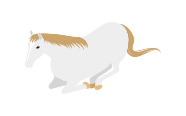 Beyaz bir at oturuyor ve dinleniyor, Vektör İllüstrasyonu