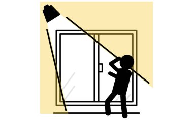 Sensör ışığı, Suç Önleme ve Ev Güvenlik Simgeleri, Vektör İllüstrasyonundan ürkmüş şüpheli kişi