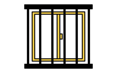 Pencere ızgaralı pencereler, Suç Önleme ve Ev Güvenlik Simgeleri, Vektör İllüstrasyonu