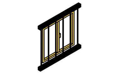 Pencere ızgaralı pencereler, Suç Önleme ve Ev Güvenliği Isometric Icon, Vektör İllüstrasyonu