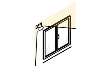 Sensör ışıkları, Suç Önleme ve Ev Güvenliği Isometric Simgesi, Vektör İllüstrasyonu ile pencereleri süpürüyor