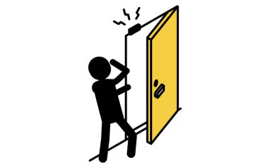 Ön kapıdaki alarmdan ürkmüş şüpheli kişi, Suçu Önleme ve Ev Güvenliği Isometric Icon, Vektör İllüstrasyonu