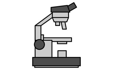 Mikroskobun basit çizgi çizim simgesi, Vektör İllüstrasyonu
