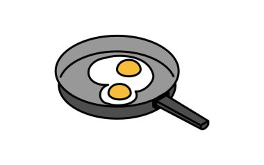 Kızartma tavasına sade bir yumurta simgesi çizmek, izometrik illüstrasyon, Vektör İllüstrasyonu