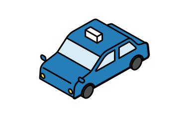 Araç simgesi, basit ve şirin izometrik çizgi çizimi taksi simgesi, Vektör İllüstrasyonu