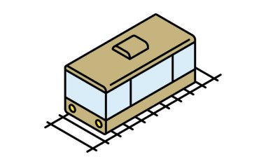 Araç simgesi, Trenler ve izler basit ve şirin izometrik çizgi çizimi simgesi, Vektör İllüstrasyonu