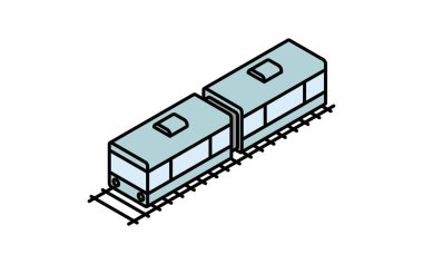 Araç simgesi, basit ve şirin izometrik çizgi bağlı bir trenin simgesi, Vektör İllüstrasyonu