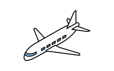 Araç simgeleri, basit ve şirin izometrik çizgiler, uçak simgeleri, Vektör İllüzyonu