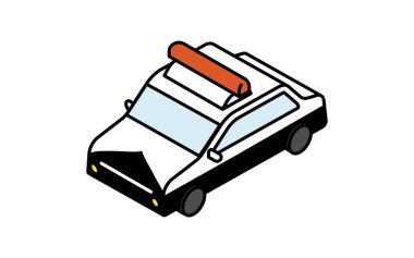 Araç simgesi, basit ve şirin izometrik çizgi çizimi Japon polis arabası, Vektör İllüstrasyonu