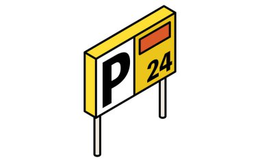 Sürüş simgeleri ve park işaretleri için basit ve şirin izometrik çizgi çizimleri, Vektör İllüstrasyonu