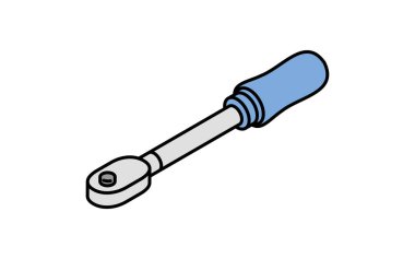 Araba bakımı, tamir araçları ve mekanik aletler için tork anahtarının basit ve şirin izometrik çizgi simgesi, Vektör İllüstrasyonu