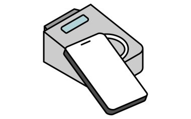 Akıllı telefon dinlemesi nakitsiz ödeme hattı çizim simgesi, mobil NFC aktarımının izometrik illüstrasyonu, Vektör Resimleri