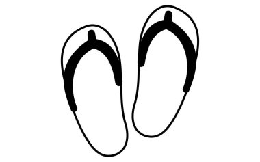  Sahil sandaletlerinin çizgileri, basit yaz ayakkabı ikonu, siyah ve beyaz, Vektör İllüzyonu