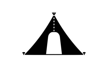  Bir kamp çadırının çizgi çizimi, basit bir açık hava ikonu, siyah ve beyaz, Vektör İllüzyonu