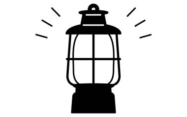 Bir kamp fenerinin basit çizimi, yaz illüstrasyonu, siyah ve beyaz, Vektör İllüzyonu